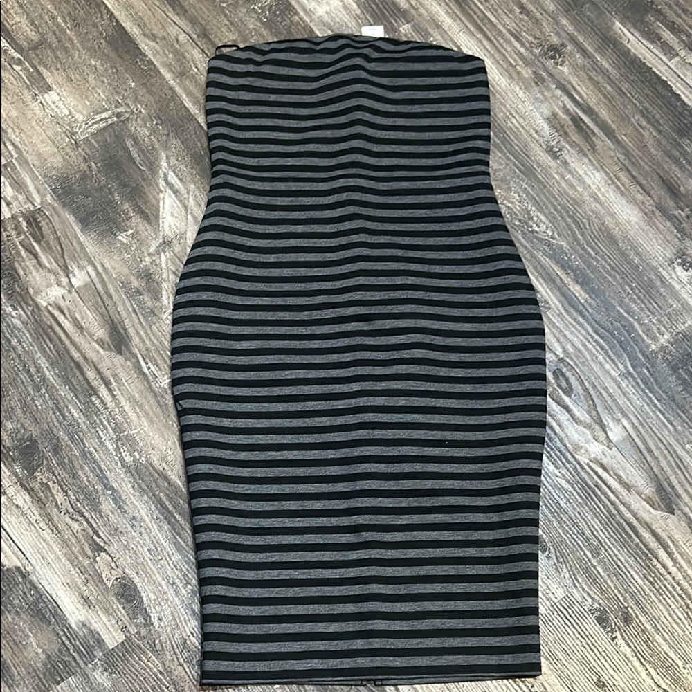 Striped Black and Gray Tube Dress